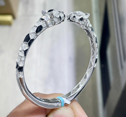 Moissanite Panther Bangle: 925 Silver, 14k Gold Plated, 3.11 CTW