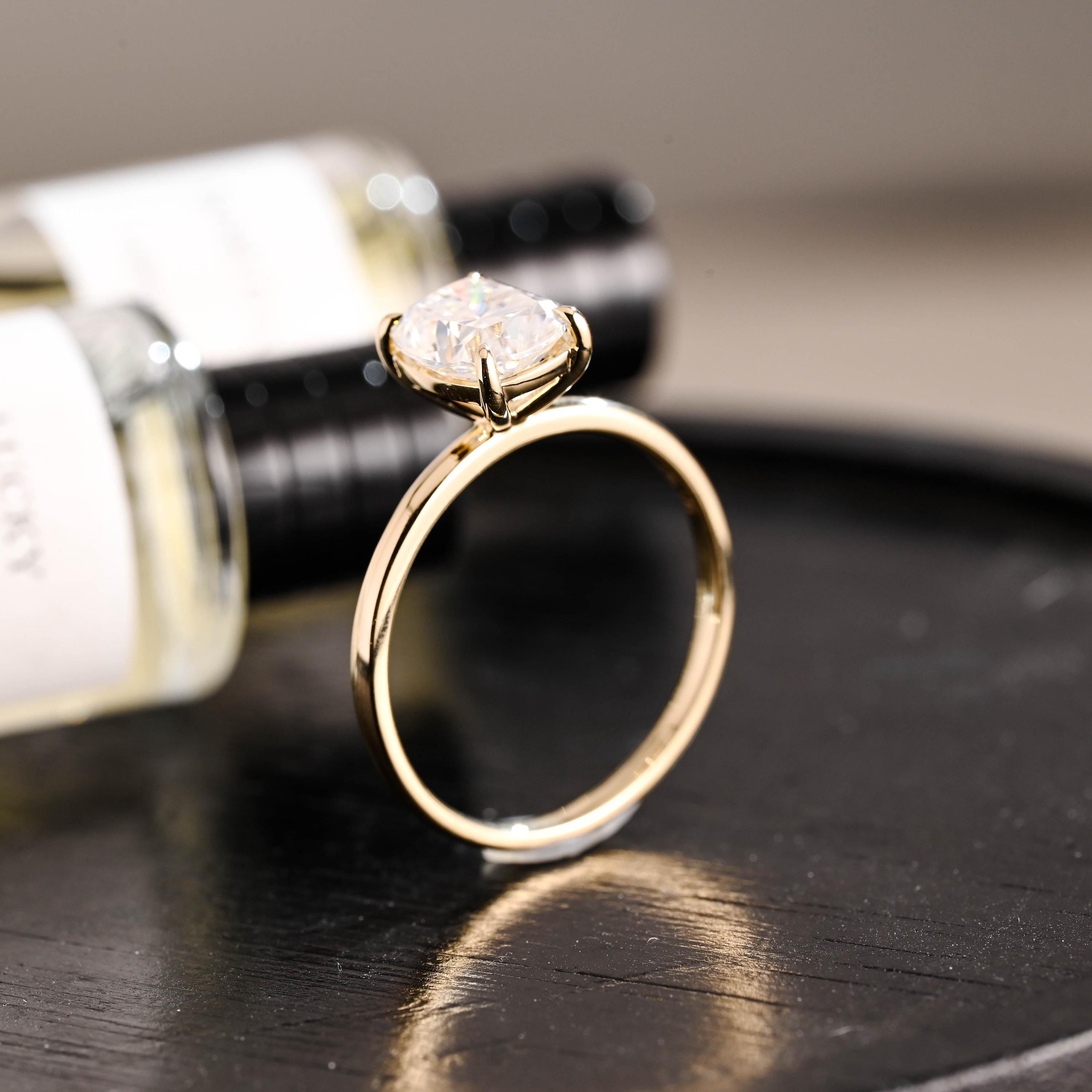 Solid Gold Elongated Cushion Moissanite Engagement Ring, Proposal Ring, Promise Ring, Wedding Ring, Anniversary Gift Birthday Gift for Women
