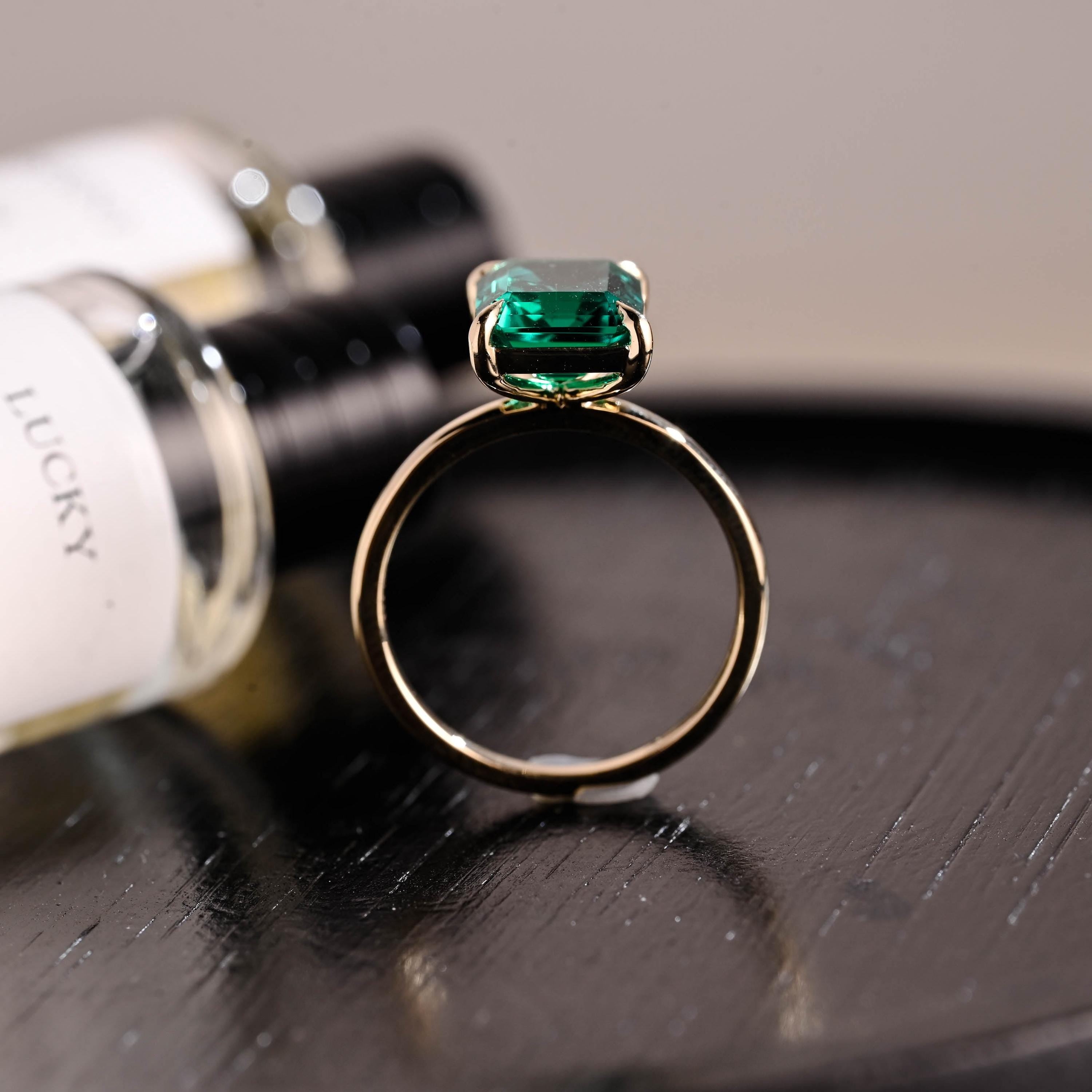Solid Gold Lab Grown Emerald Engagement Ring, Solitaire Emerald Wedding Ring, Anniversary Gemstone Ring, Classic Emerald Birthstone Ring