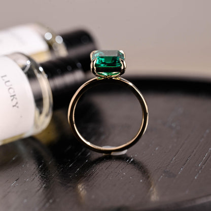 Solid Gold Lab Grown Emerald Engagement Ring, Solitaire Emerald Wedding Ring, Anniversary Gemstone Ring, Classic Emerald Birthstone Ring
