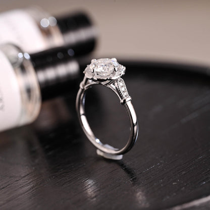 Solid Gold Round Cut Moissanite Engagement Ring, Anniversary Gift Birthday Gift for Women Wife
