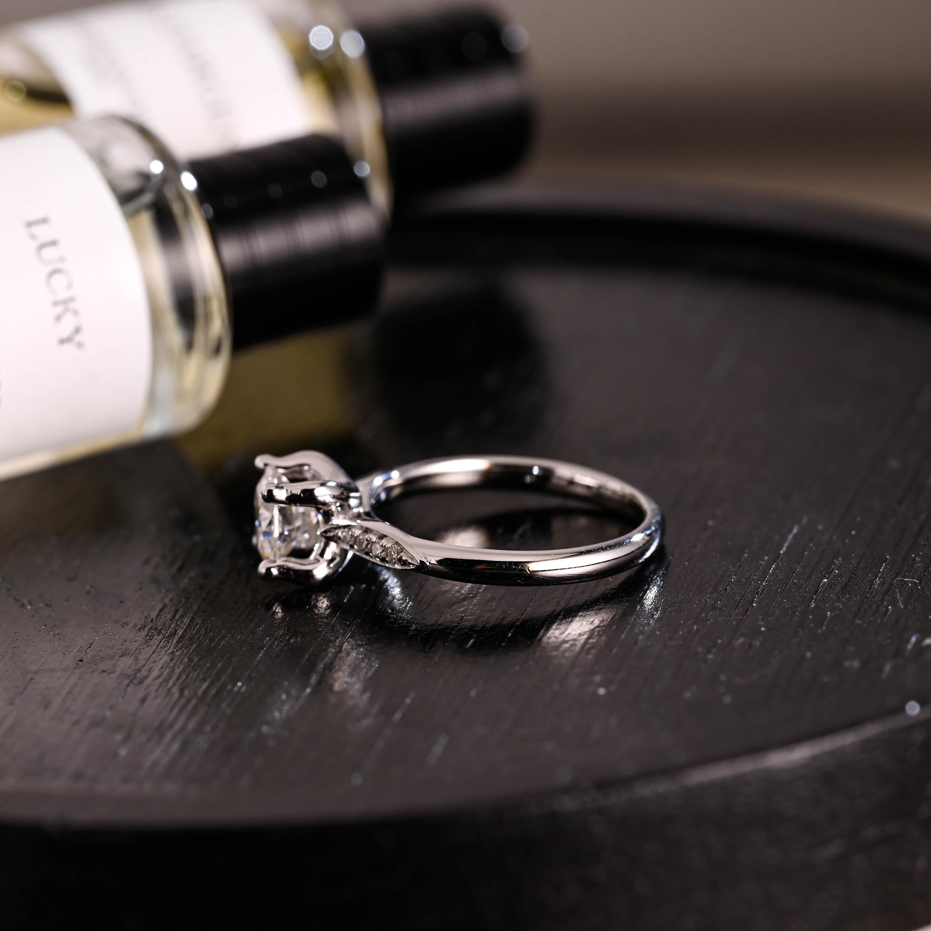 Solid Gold Round Cut Moissanite Engagement Ring, Anniversary Gift Birthday Gift for Women Wife