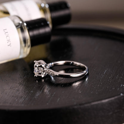 Solid Gold Round Cut Moissanite Engagement Ring, Anniversary Gift Birthday Gift for Women Wife
