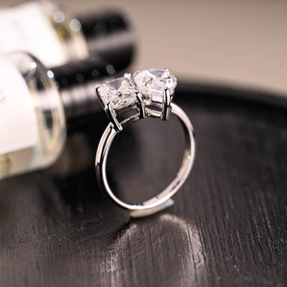 Toi et Moi Moissanite Engagement Ring, Radiant/Pear Moissanite Solid Gold Ring, Two-Stone Wedding Ring
