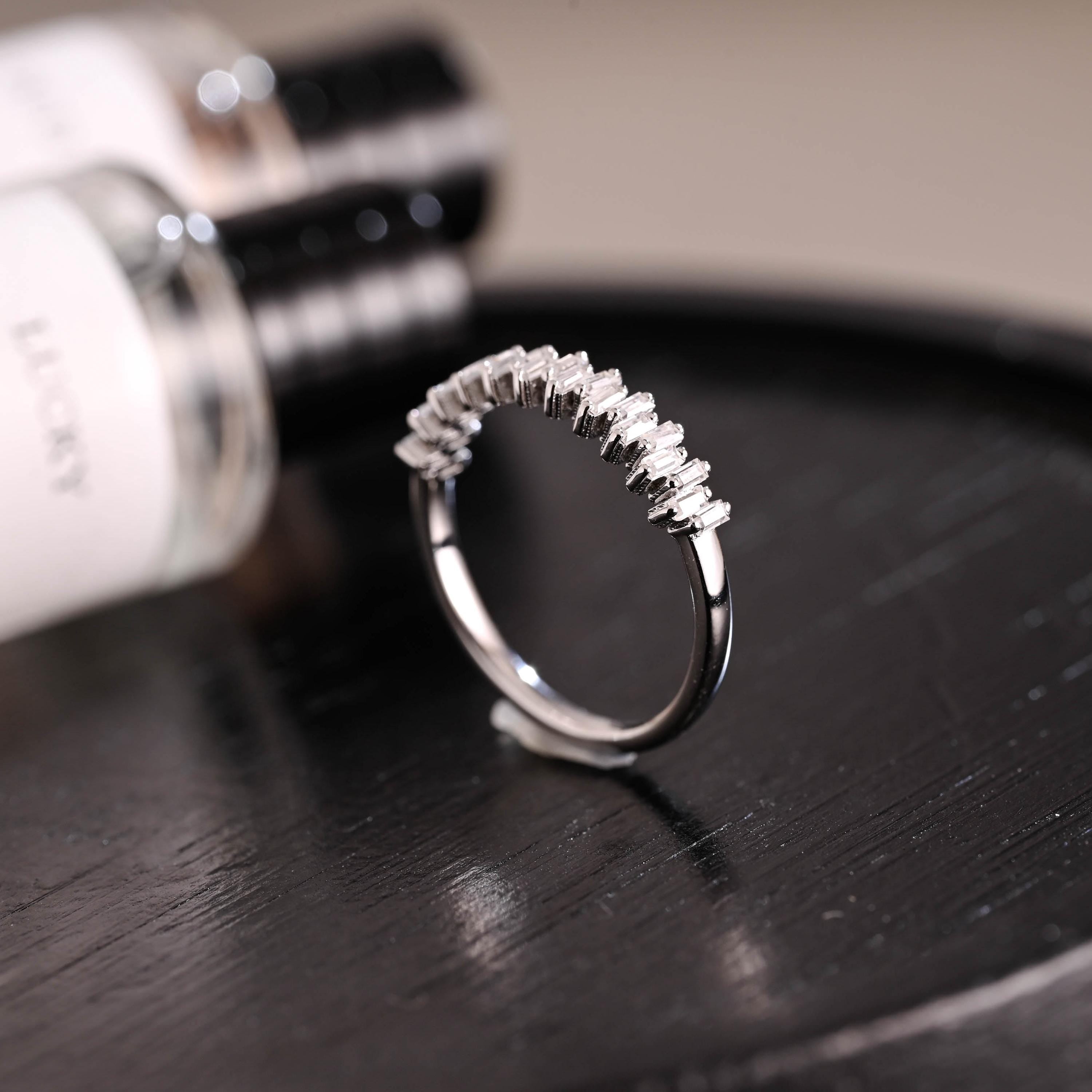Solid Gold Baguette Moissanite Wedding Band, Anniversary Ring
