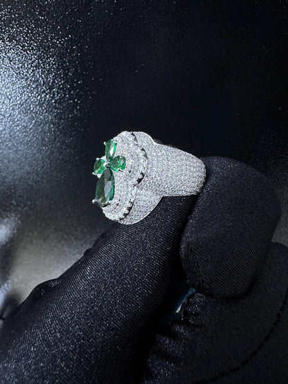 Oversized Moissanite Diamond Men's Ring: Green Sapphire Hip Hop Jewelry