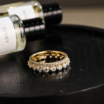 Solid Gold Round Cut Moissanite Wedding Band, Anniversary Ring