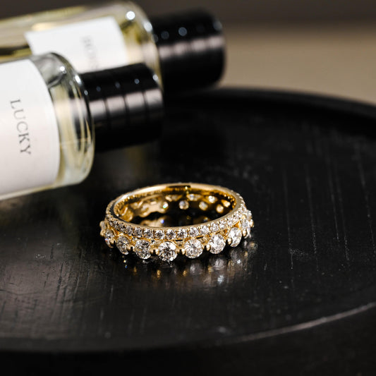 Solid Gold Round Cut Moissanite Wedding Band, Anniversary Ring