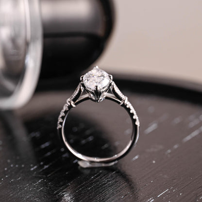 Filigree Marquise Cut Moissanite Engagement Ring, Solid Gold Milgrain Wedding Ring