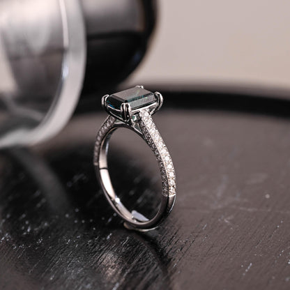 Full Pave Lab Grown Emerald Engagement Ring, Cathedral Setting Wedding Ring, 8 Prongs Anniversary Ring for Women, Moissanite Ring Gifts