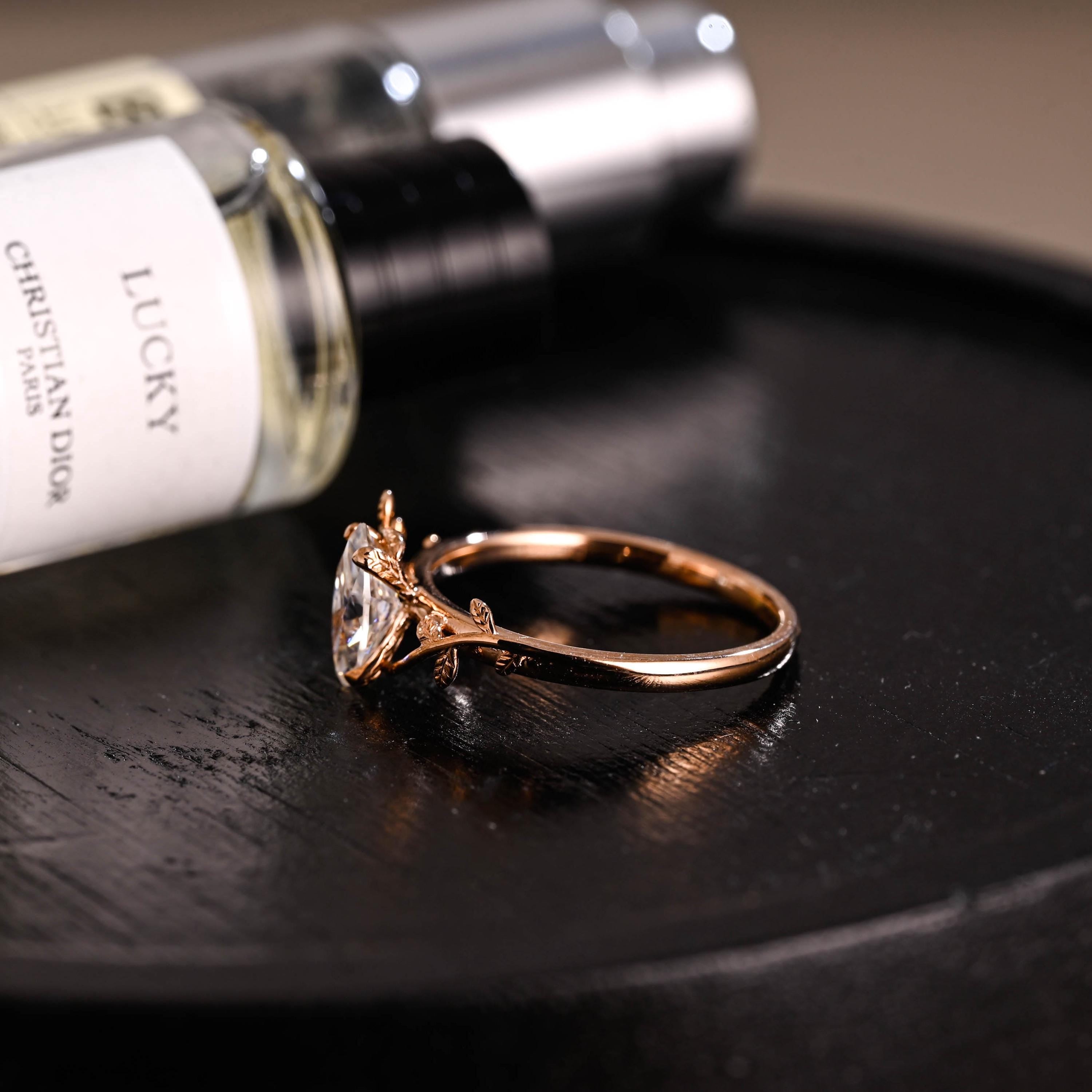 Solid Gold Leaf Marquise Moissanite Engagement Ring