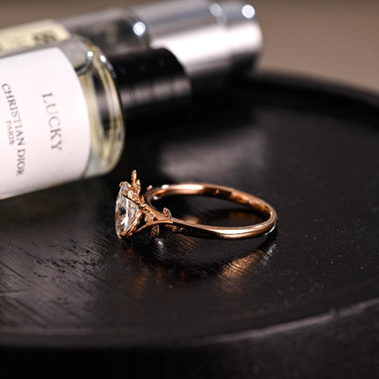 Solid Gold Leaf Marquise Moissanite Engagement Ring