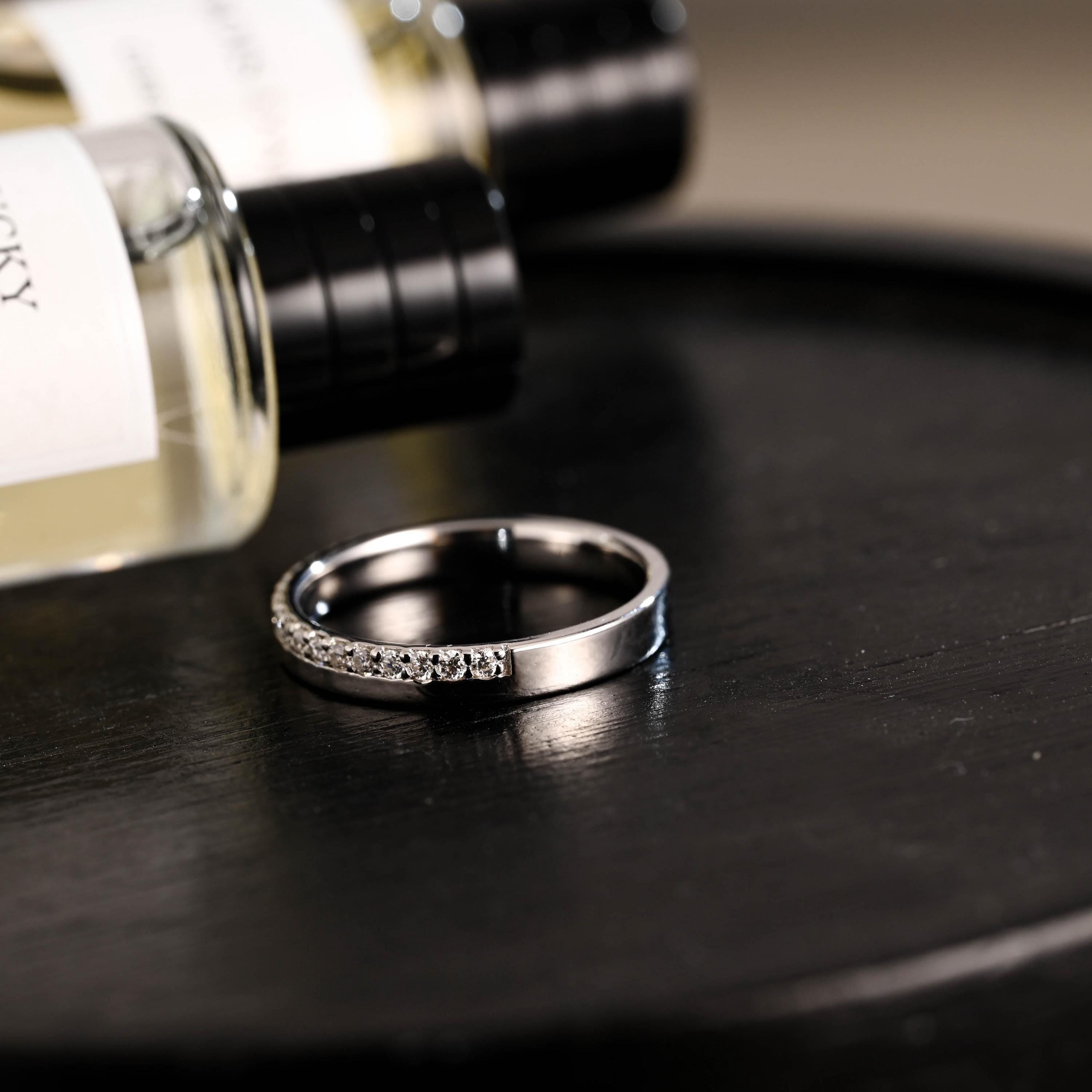 Solid Gold Moissanite Half Eternity Wedding Band, Anniversary Ring