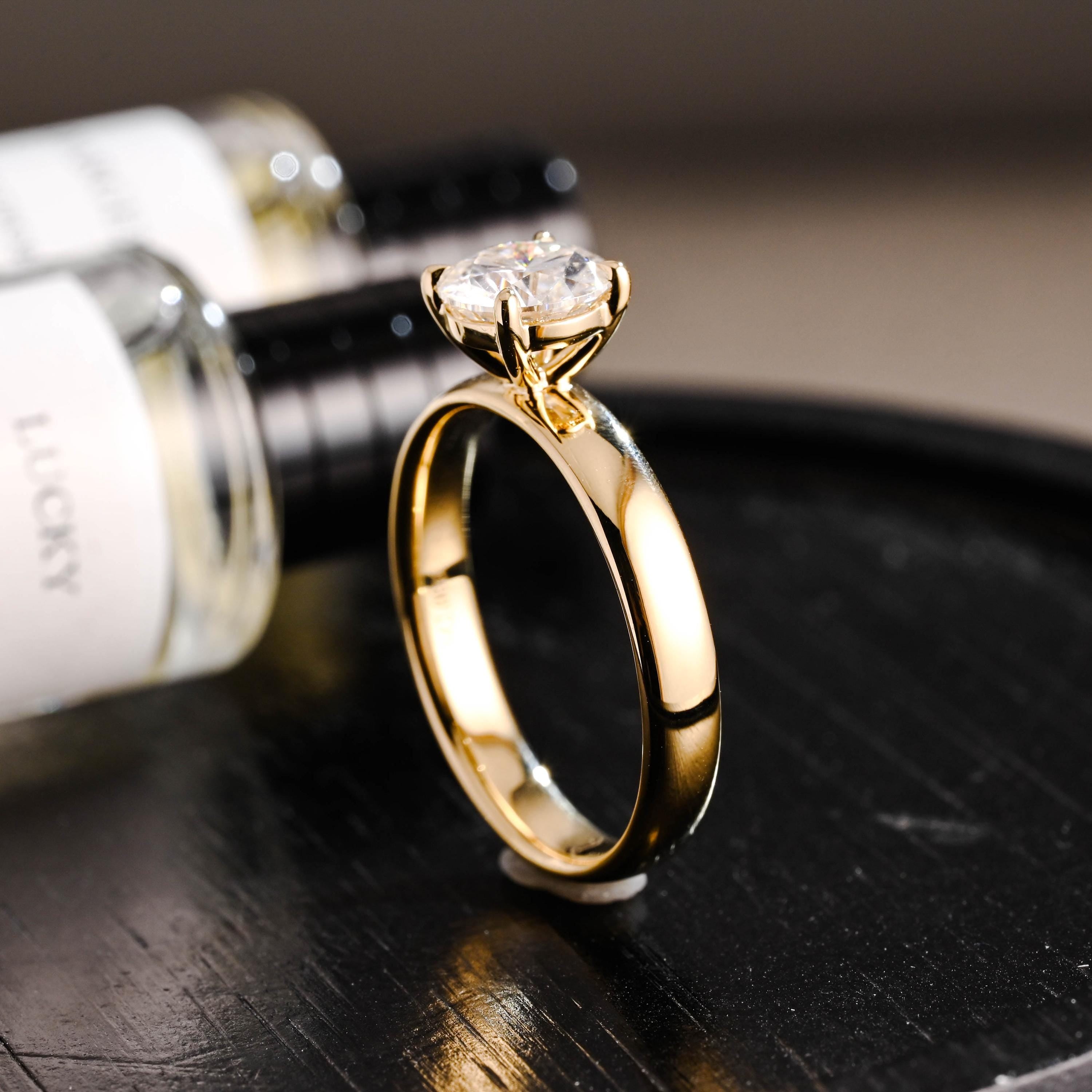 4mm Solid Gold Round Cut Moissanite Engagement Ring, Wedding Ring, Anniversary Gift for Women