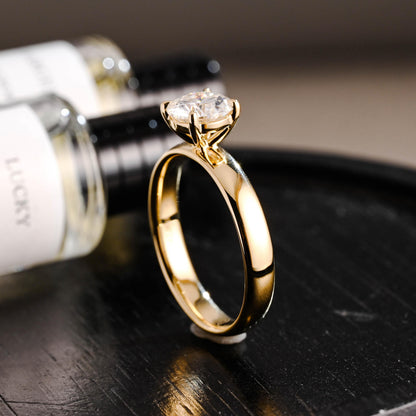 4mm Solid Gold Round Cut Moissanite Engagement Ring, Wedding Ring, Anniversary Gift for Women