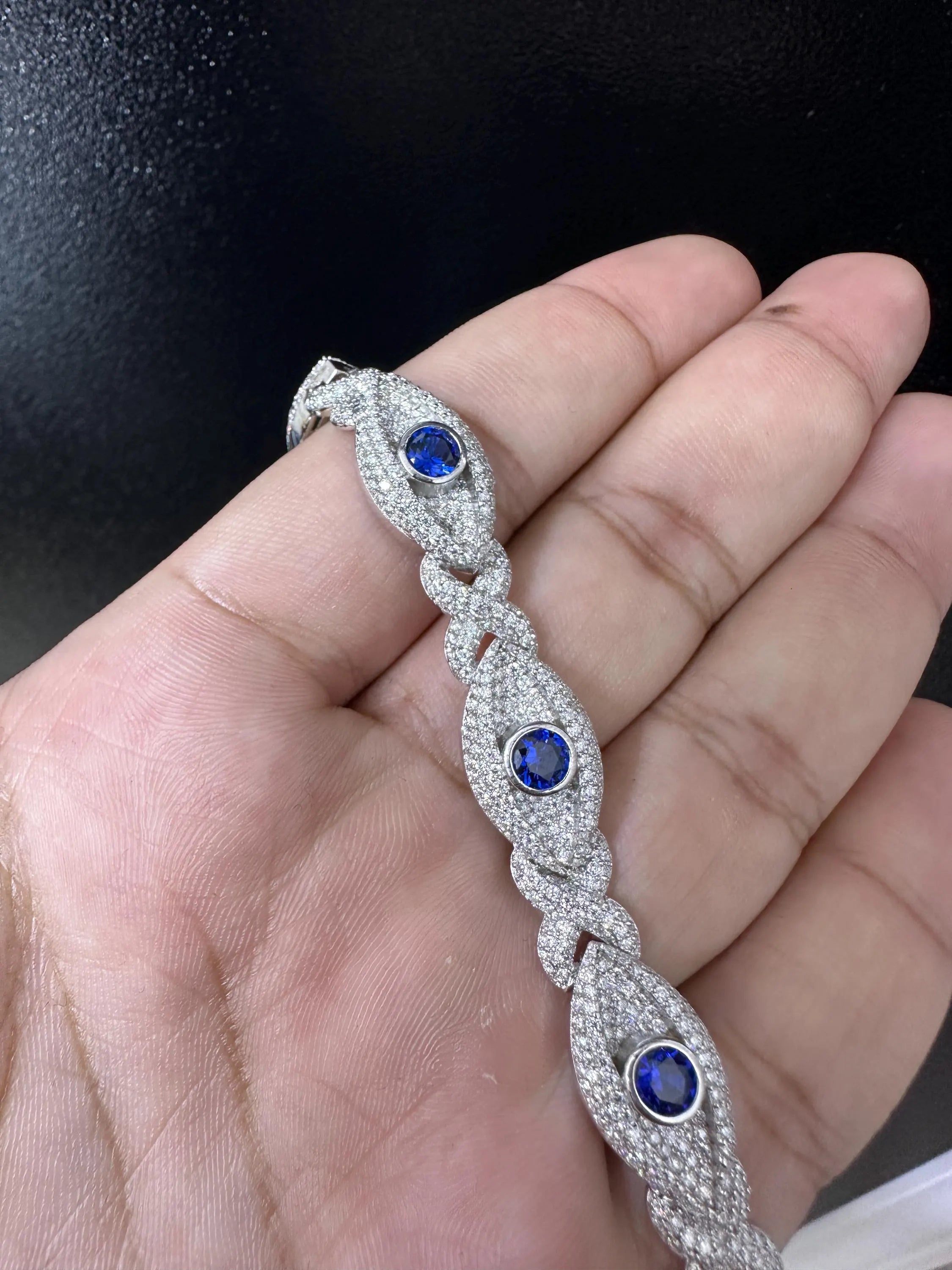 Iced Out Evil Eye Bracelet Infinity bracelet VVS1 Moissanite, 925 Sterling Silver