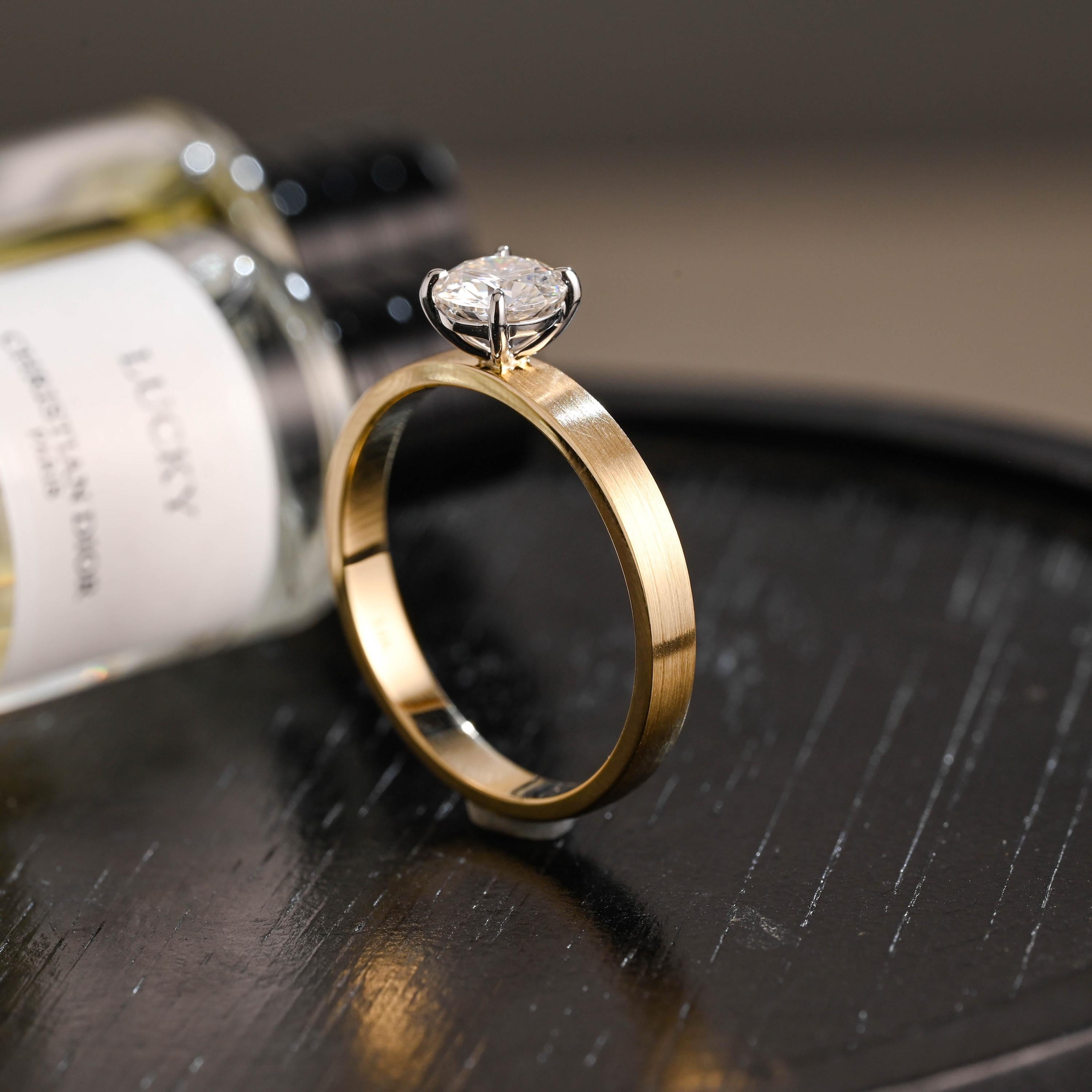 Solid Gold 3mm Width Round Cut Moissanite Engagement Ring, Wedding Ring, Birthday Gift for Women Wife