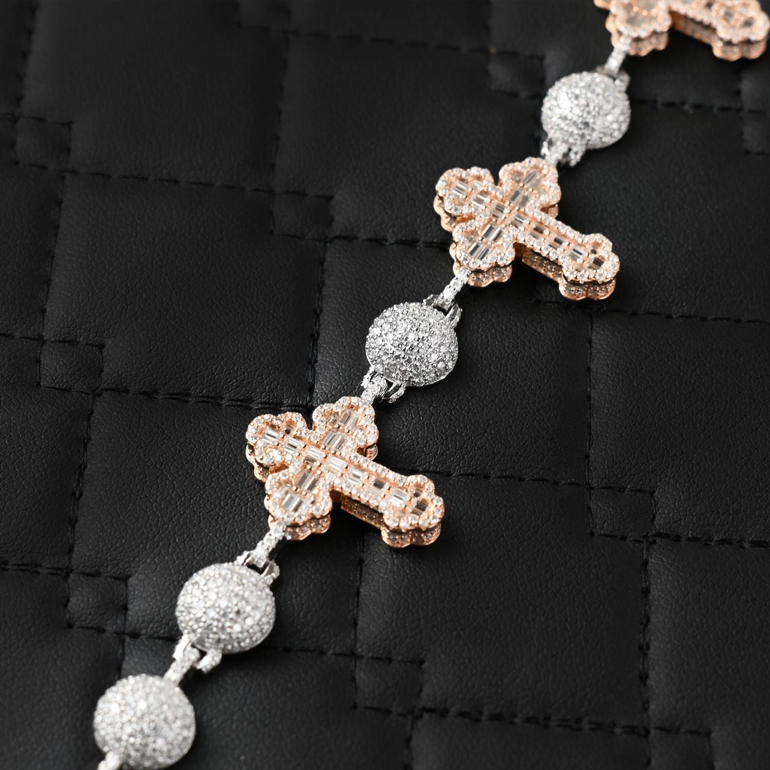 Two-Tone Moissanite Cross Bracelet: 925 Sterling Silver Iced Out Jewelry