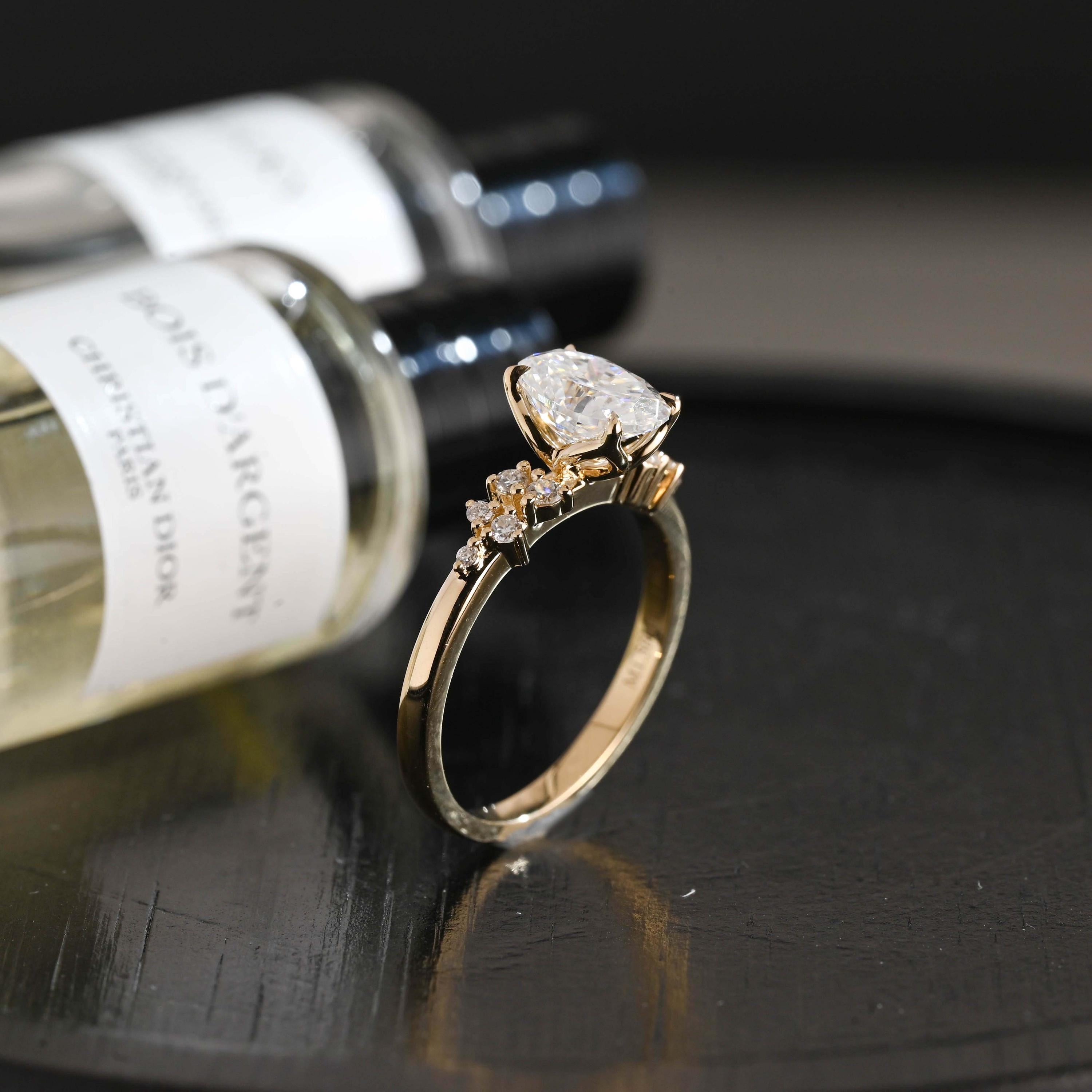 Solid Gold Oval Cut Moissanite Engagement Ring, Anniversary Gift for Women