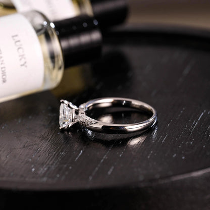 Solid Gold Heart Cut Moissanite Engagement Ring, Pave BandWedding Ring