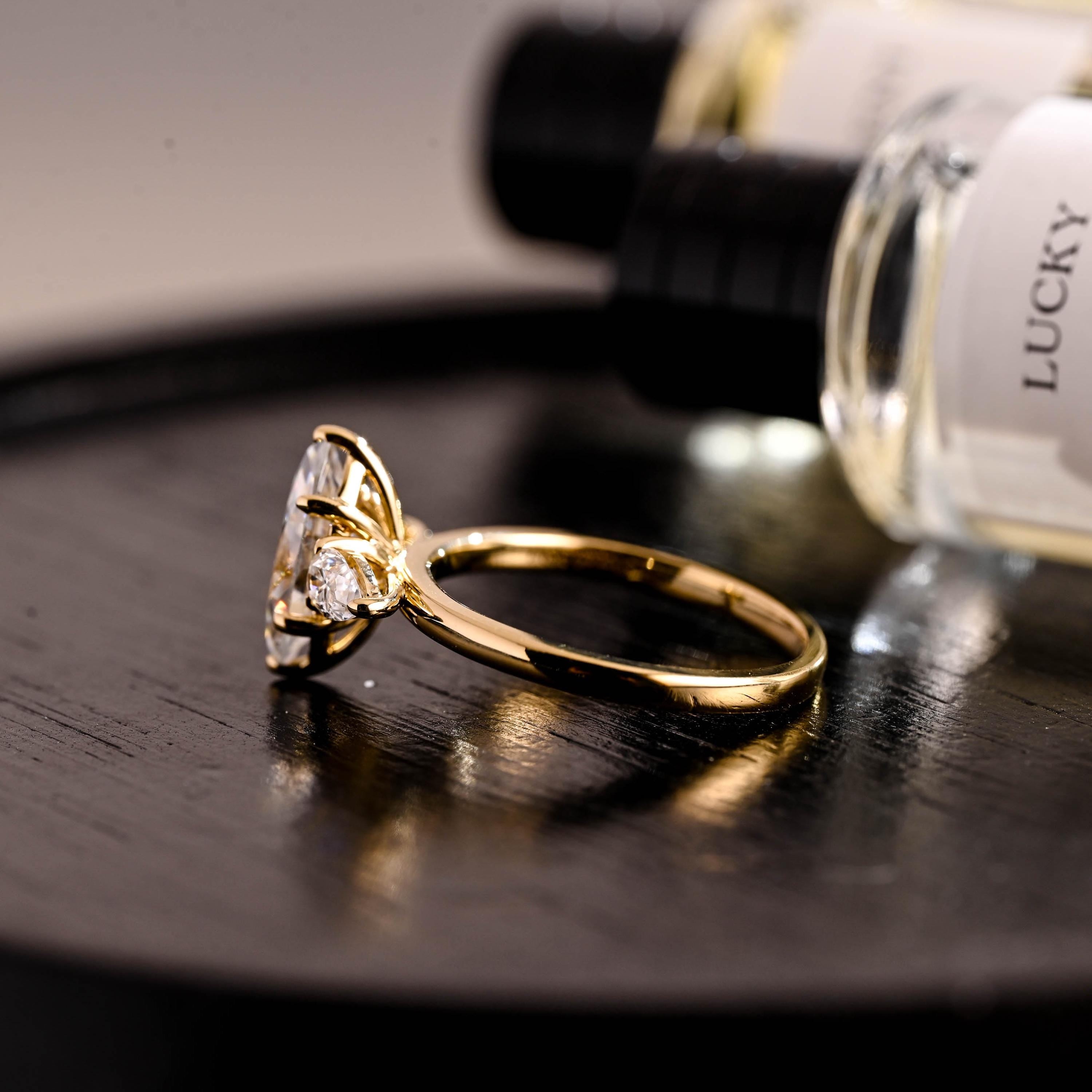 Three Stone Marquise Moissanite Ring, Solid Gold Wedding Anniversary Ring