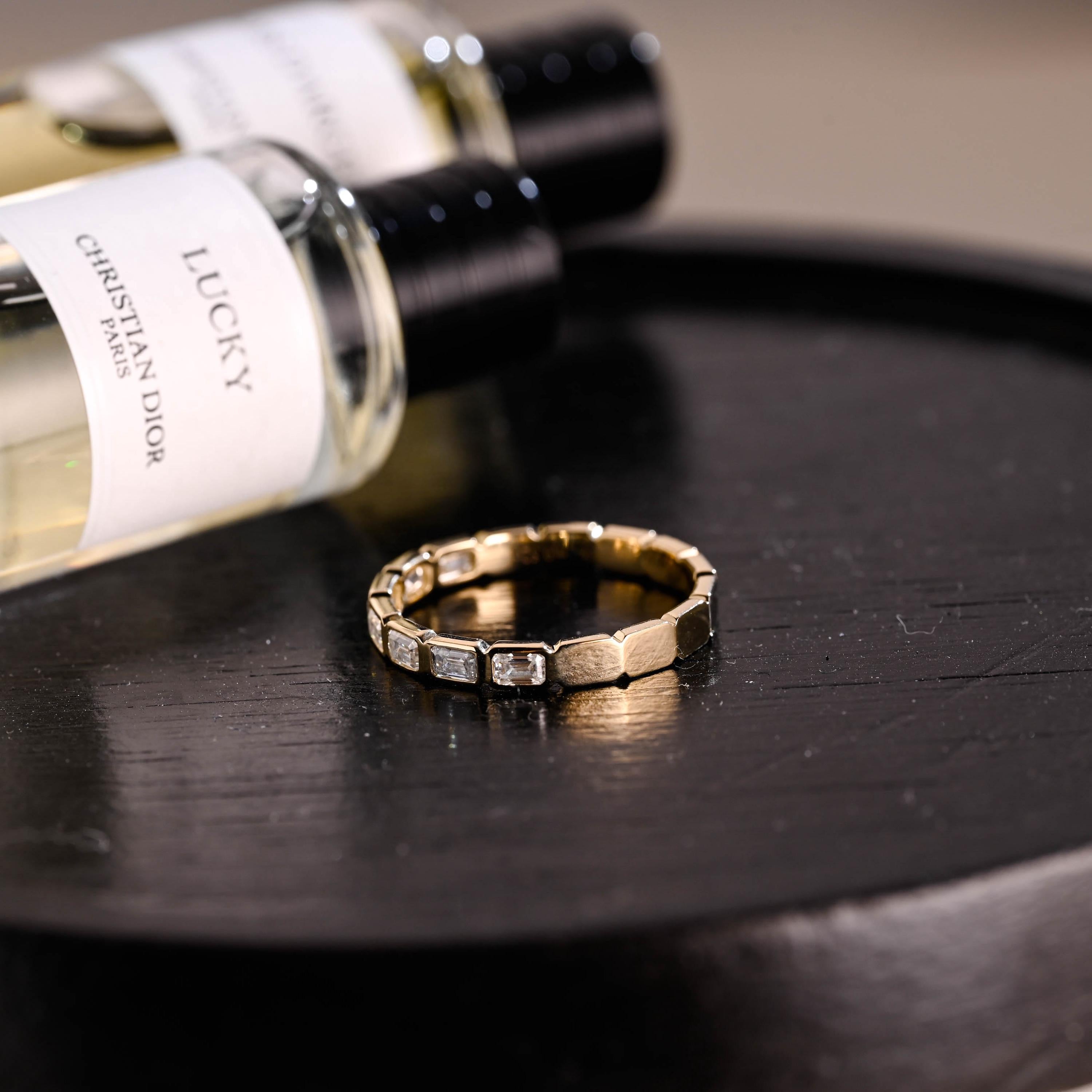 Solid Gold Emerald Cut Moissanite Wedding Band, Anniversary Ring
