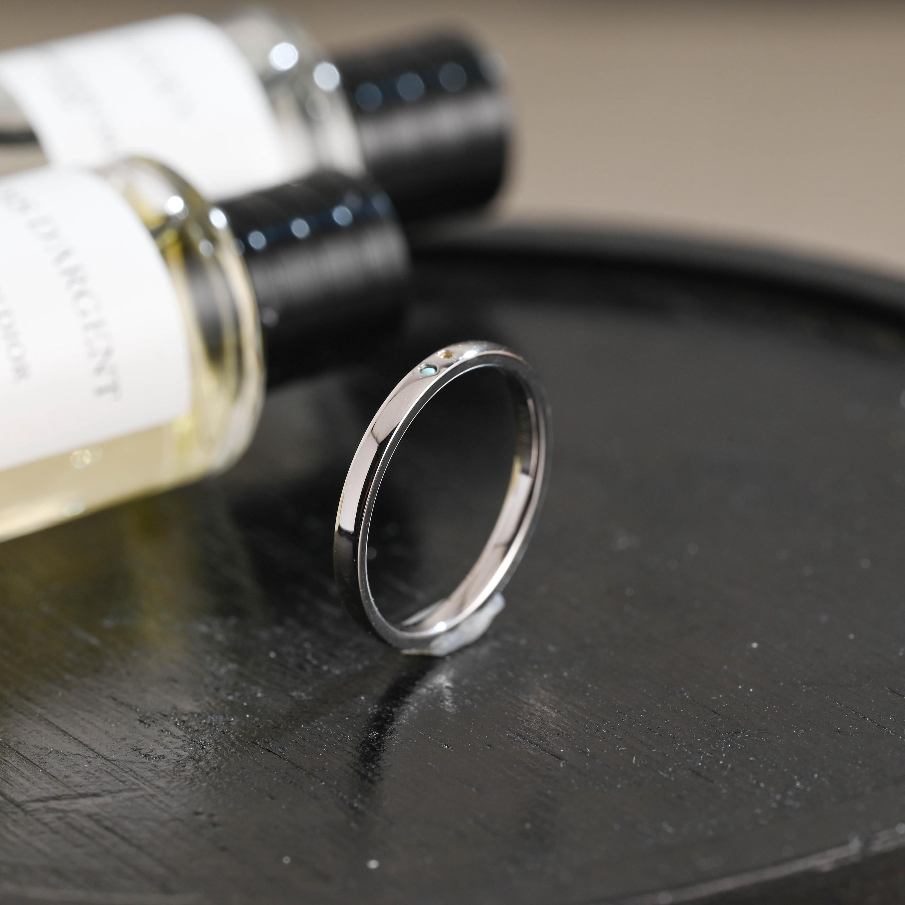 Solid Gold Citrine & Turquoise Wedding Band, Matching Ring