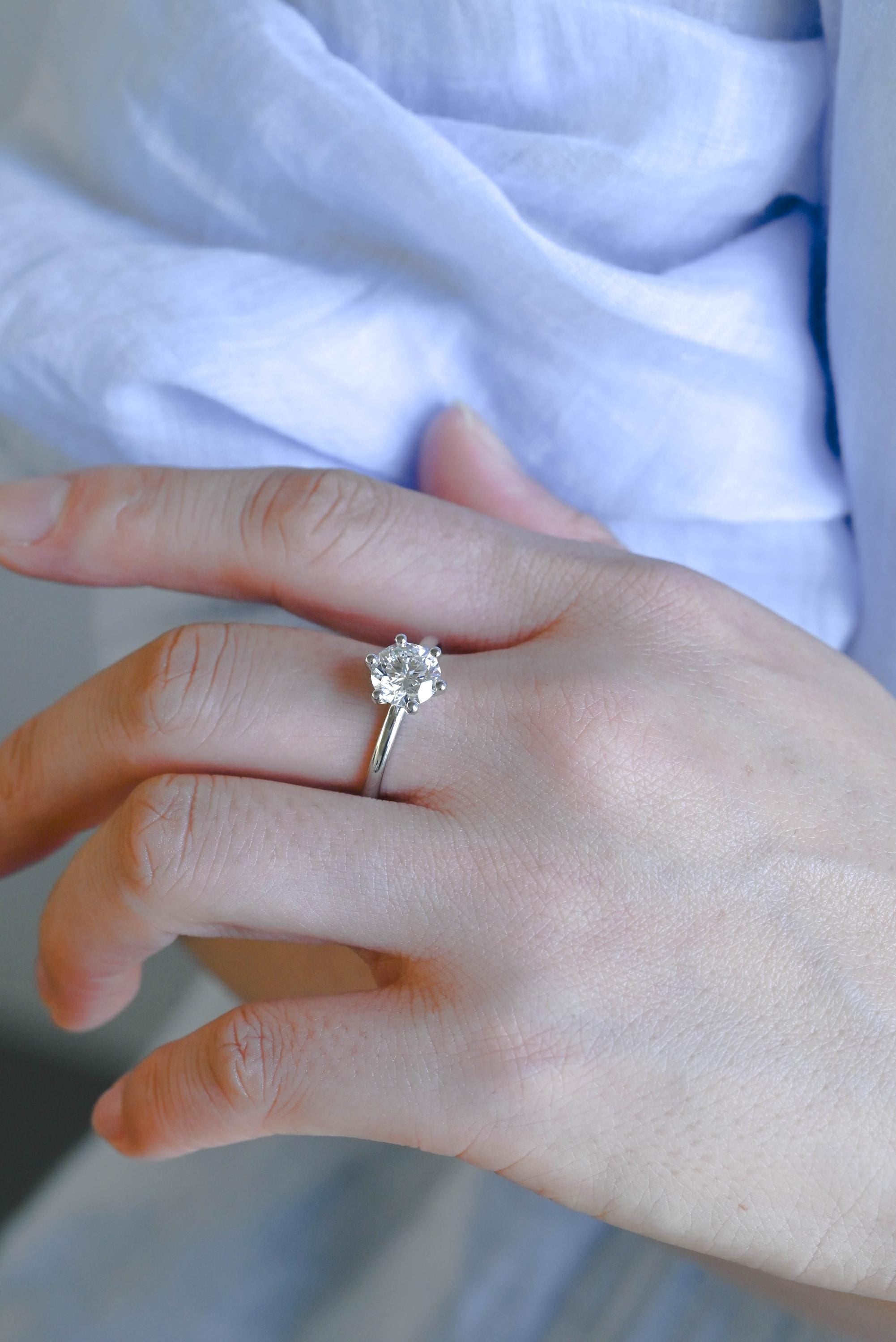 Solid Gold Solitaire Round Cut Moissanite Engagement Ring, Wedding Ring