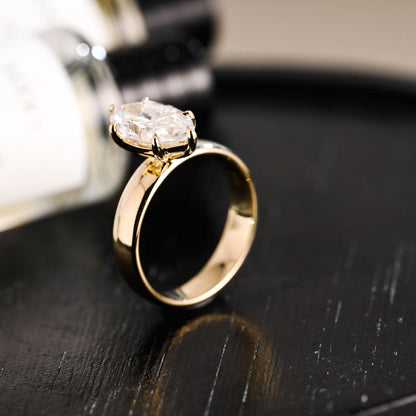 Solid Gold Marquise Moissanite Engagement Ring, 4mm Width Anniversary Ring