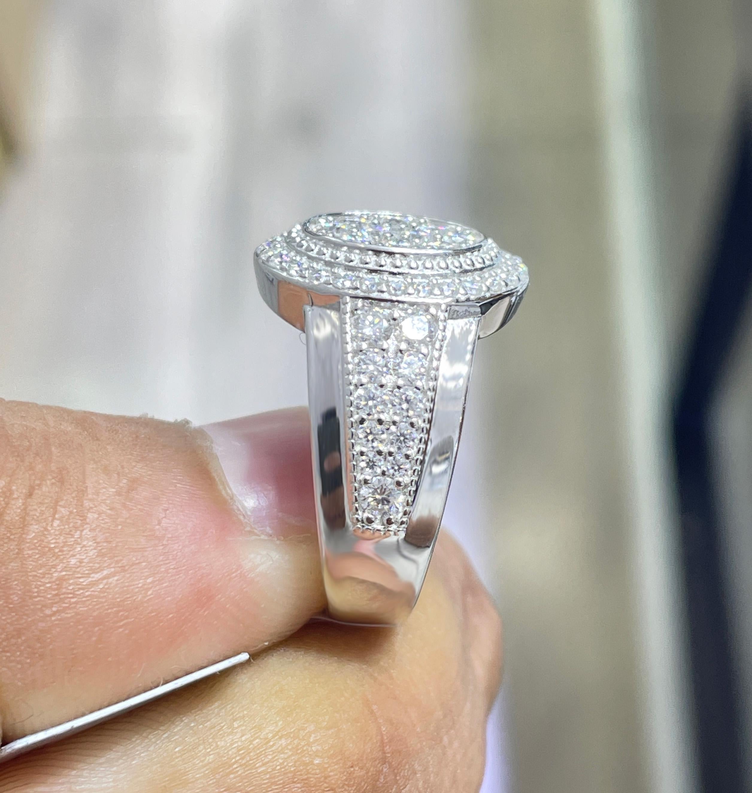 Moissanite Championship Ring: Iced Out 3.58CTW Round Moissanite , S925 Sterling Silver Pinky Ring