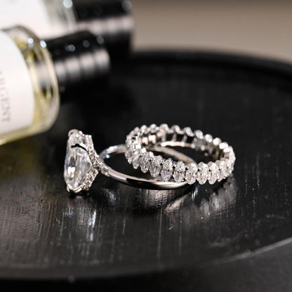 Ascot Radiant Cut Moissanite Engagement Ring Set, Solid Gold Oval Cut Wedding Ring
