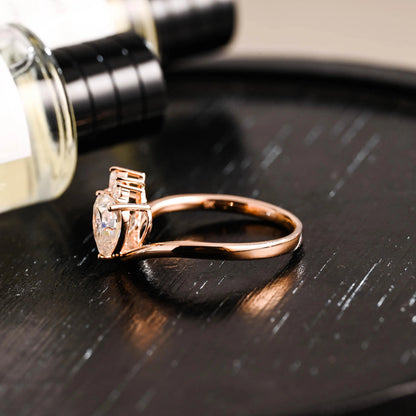 Solid Gold Heart Moissanite Engagement Ring, Marquise Promise Ring, Anniversary Gift Birthday Gift for Women