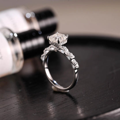 Solid Gold Hidden Halo Asscher Cut Moissanite Engagement Ring, Anniversary Gift for Women Wife