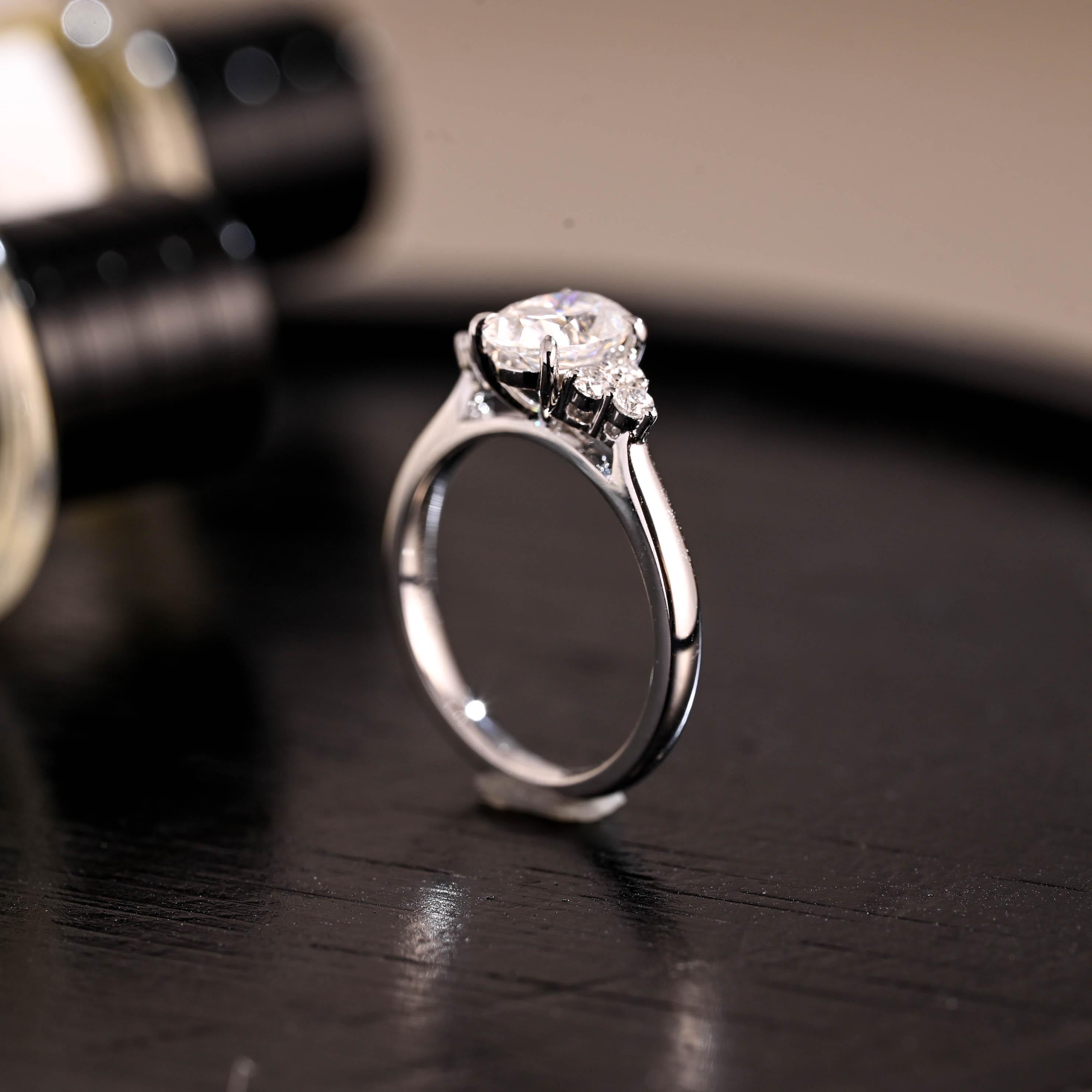 Solid Gold Cathedral Setting Oval Cut Moissanite Engagement Ring, Anniversary Ring for Women