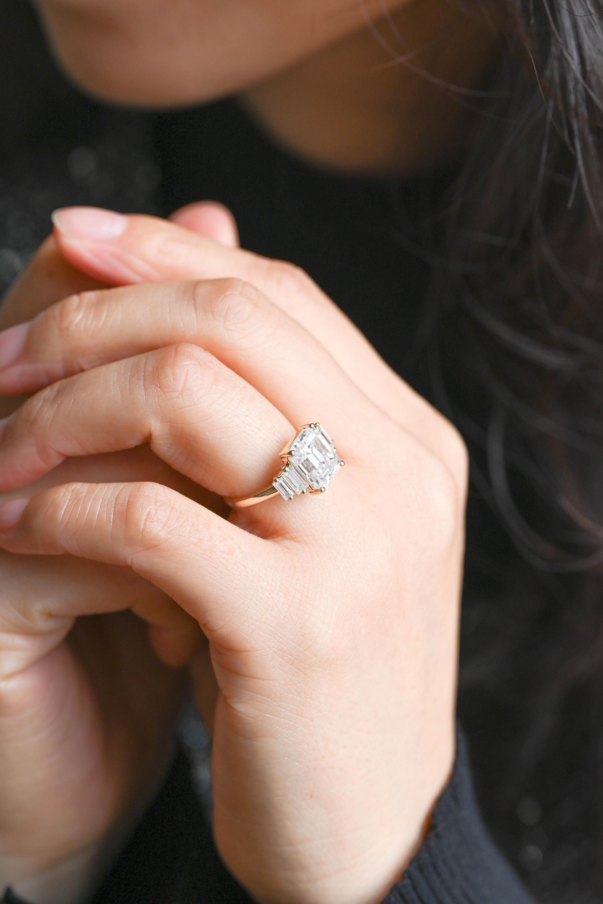 Solid Gold Emerald Cut Moissanite Engagement Ring, Proposal Ring, Promise Ring, Wedding Ring, Anniversary Gift Birthday Gift for Women
