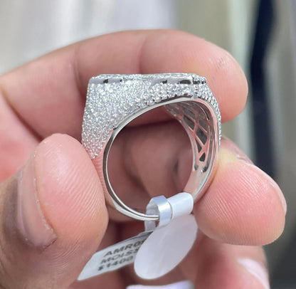 Iced Out Cross Ring: 7.6 CTW Moissanite, Sterling Silver