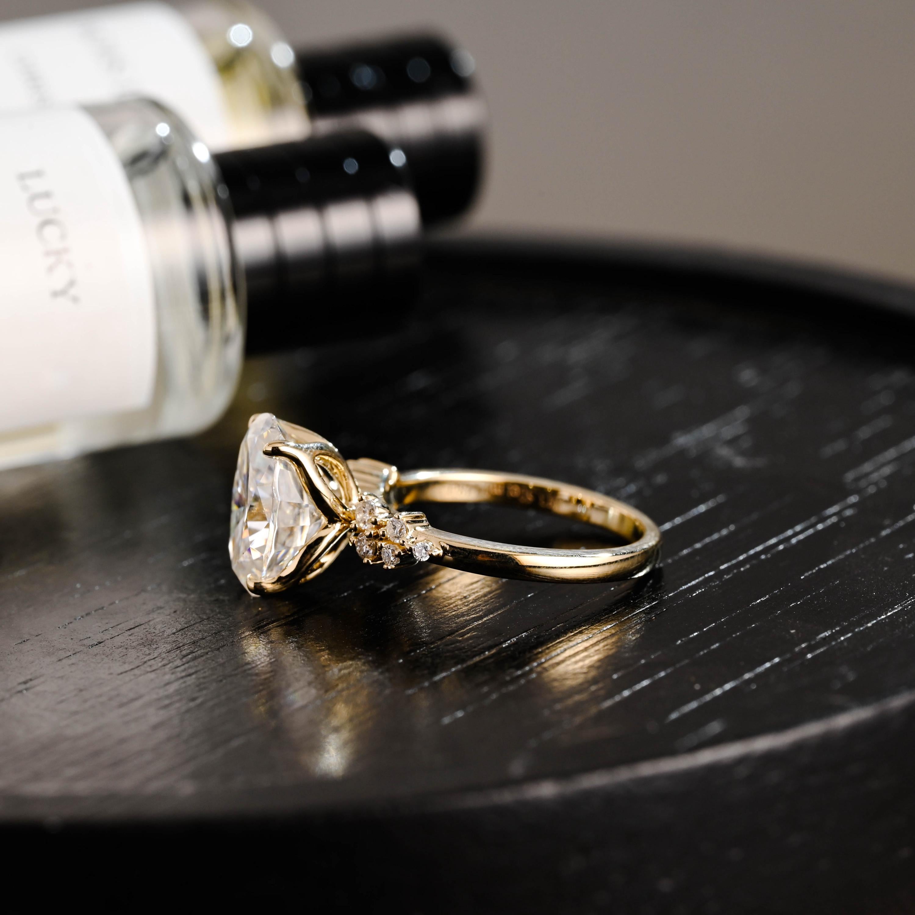 Solid Gold Oval Cut Moissanite Engagement Ring, Anniversary Gift Birthday Gift for Women Wife