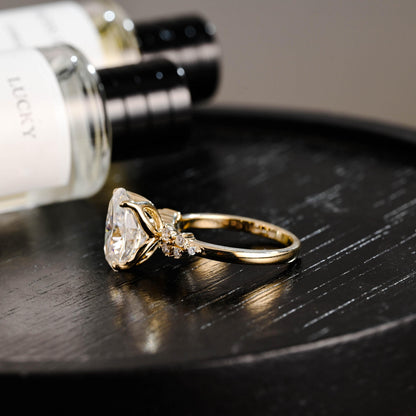Solid Gold Oval Cut Moissanite Engagement Ring, Anniversary Gift Birthday Gift for Women Wife