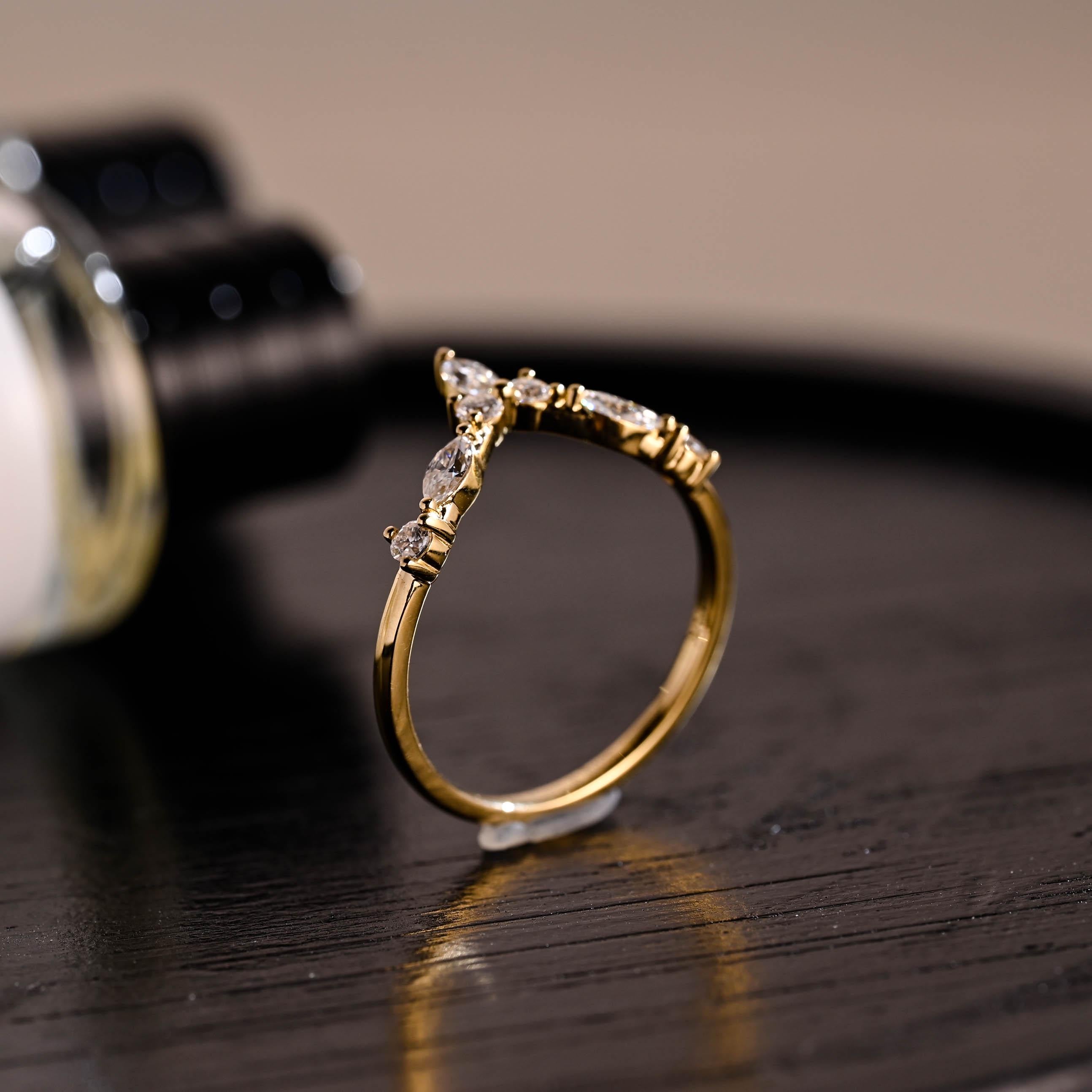 Solid Gold Moissanite Nest Wedding Band, Stackable Ring