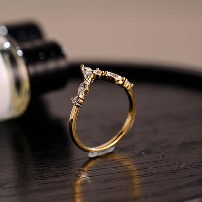 Solid Gold Moissanite Nest Wedding Band, Stackable Ring