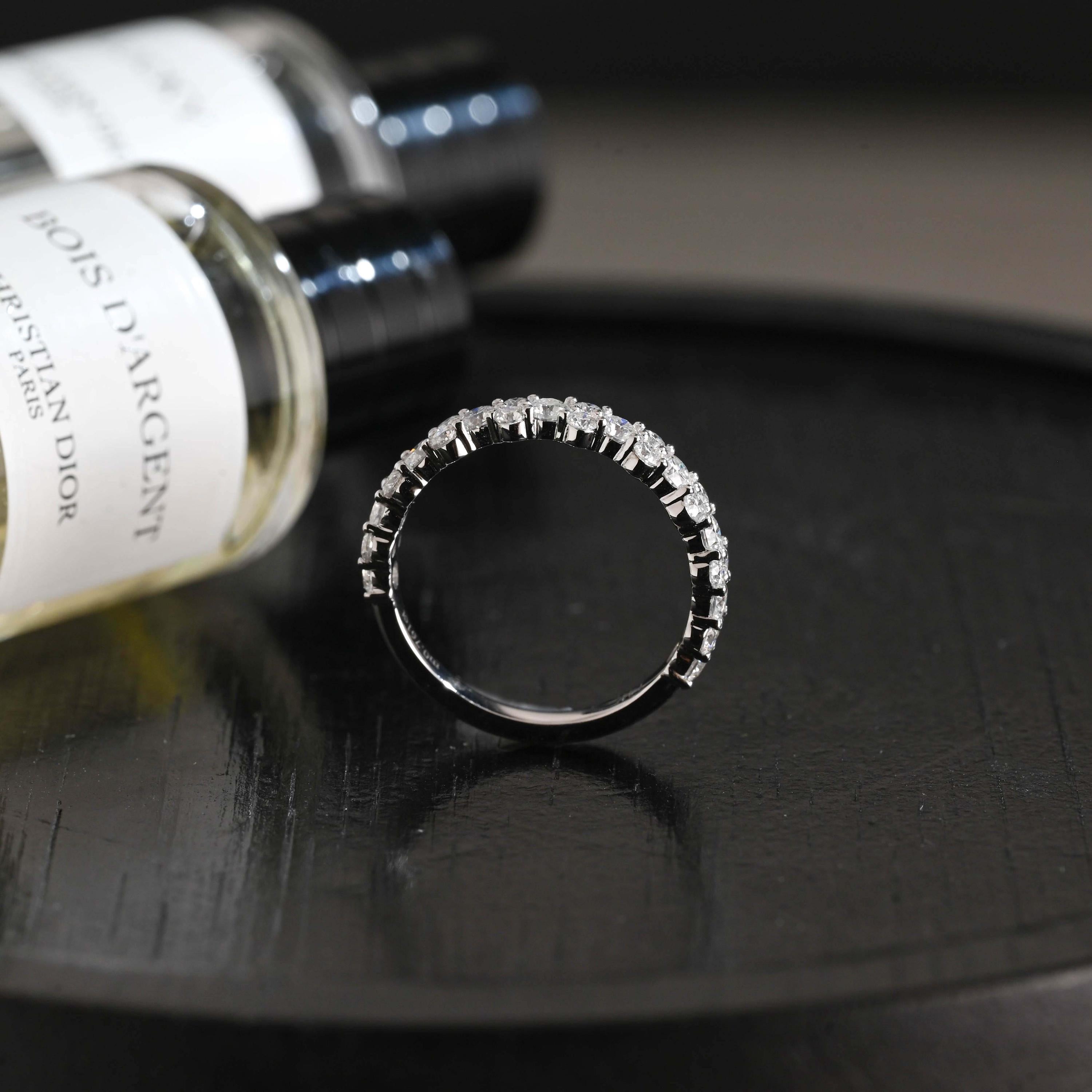 Solid Gold Round Cut Moissanite Wedding Band, Anniversary Ring