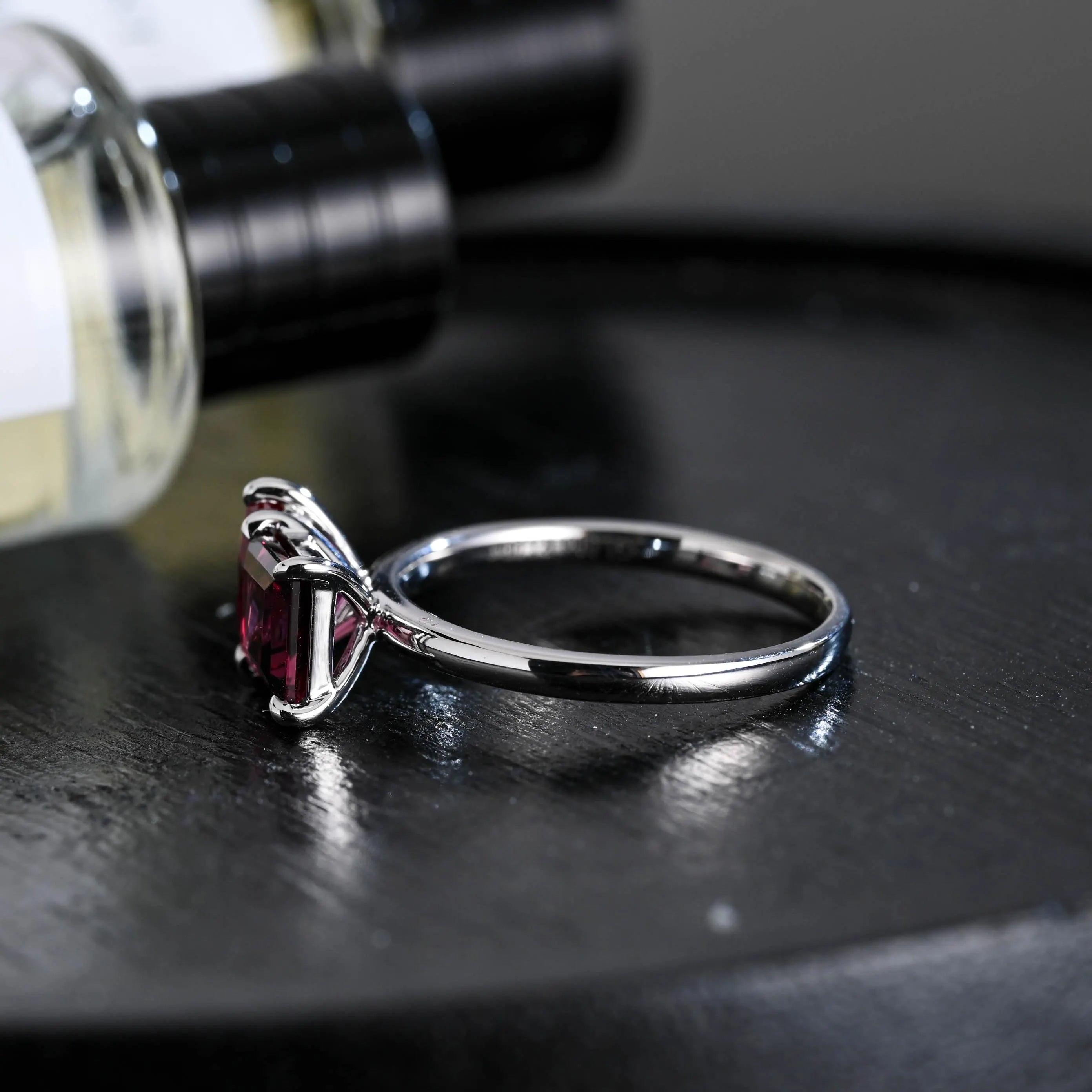 Solid Gold Toi et Moi Princess Garnet & Pear Ruby Engagement Ring, Two Stone Promise Ring