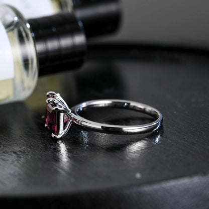 Solid Gold Toi et Moi Princess Garnet & Pear Ruby Engagement Ring, Two Stone Promise Ring