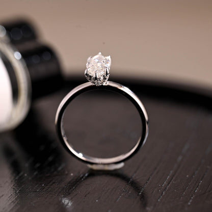 Solid Gold Marquise Cut Moissanite Engagement Ring, Pave Prong Setting