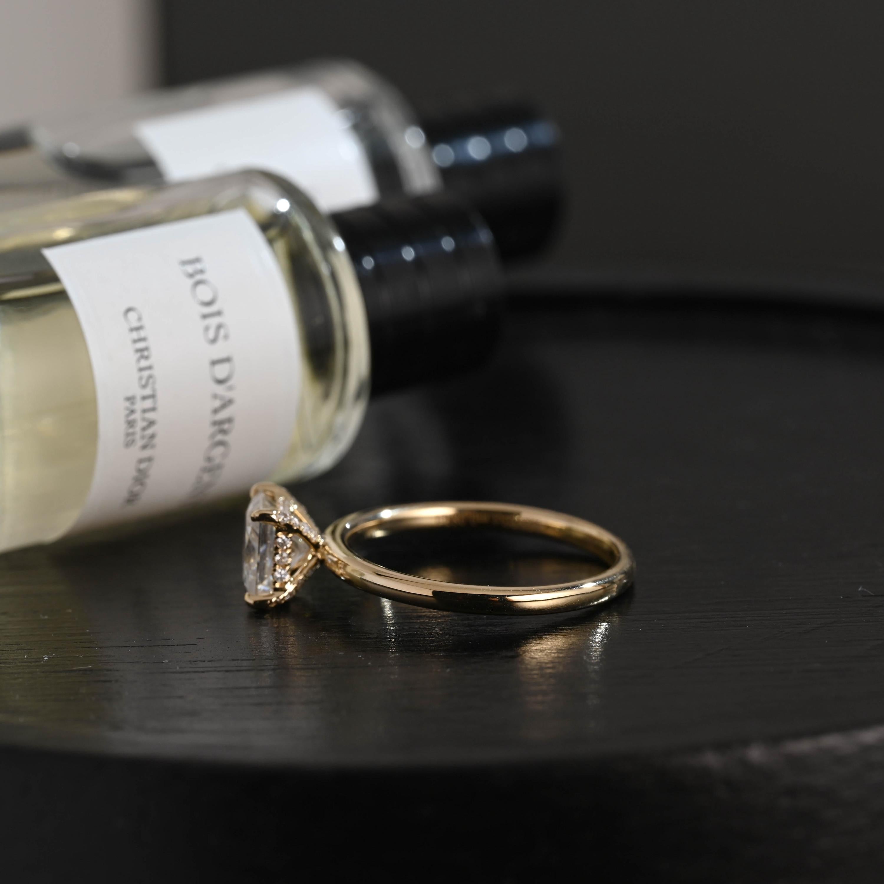 Solid Gold Princess Cut Moissanite Engagement Ring, Classic Low Setting Anniversary Ring for Women