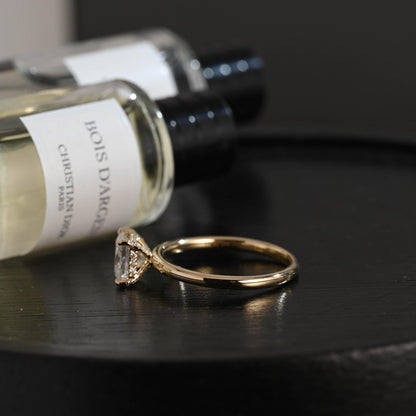 Solid Gold Princess Cut Moissanite Engagement Ring, Classic Low Setting Anniversary Ring for Women