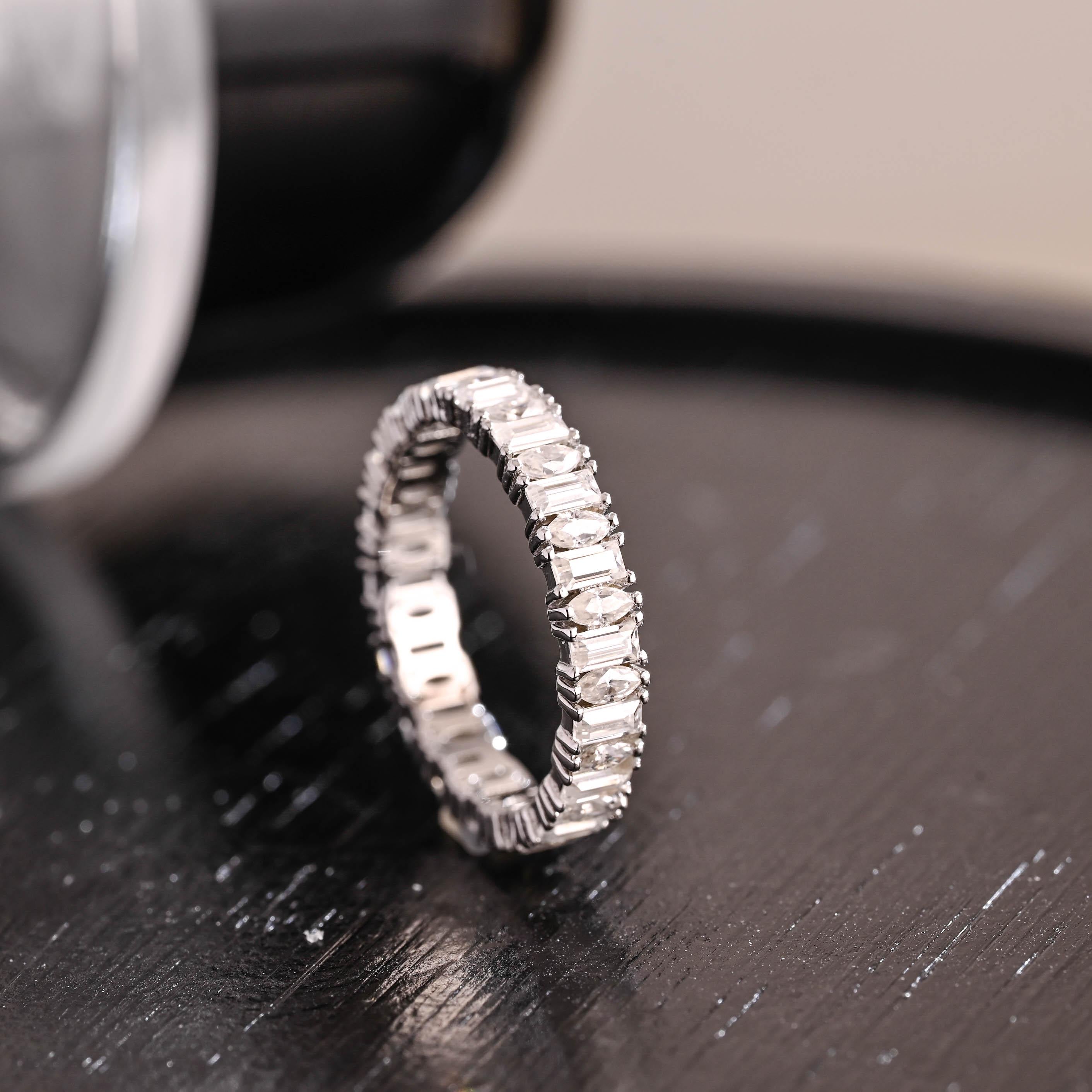 Solid Gold Baguette Marquise Moissanite Eternity Wedding Band