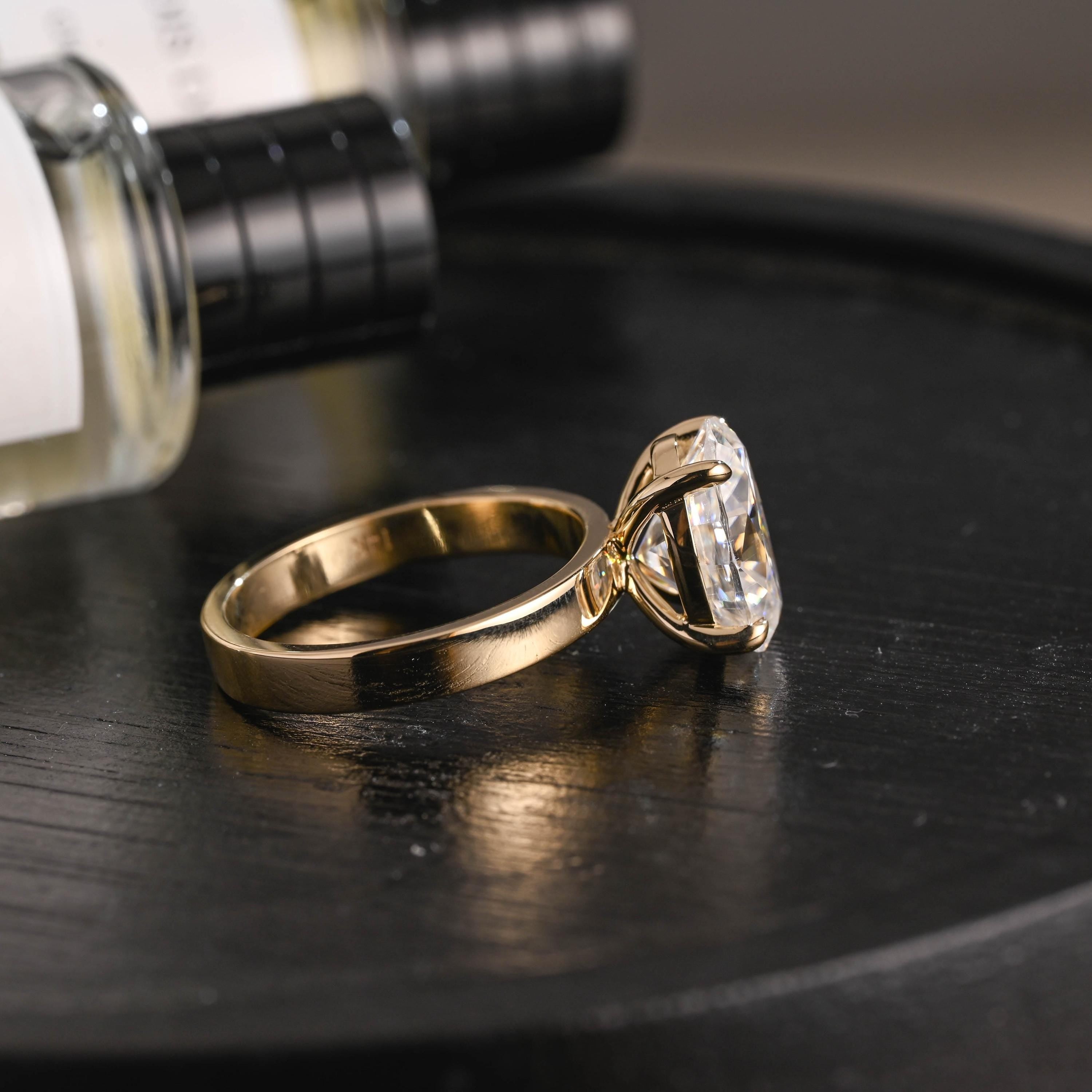 Solid Gold Oval Cut Solitaire Moissanite Engagement Ring, Anniversary Gift Birthday Gift for Women Wife