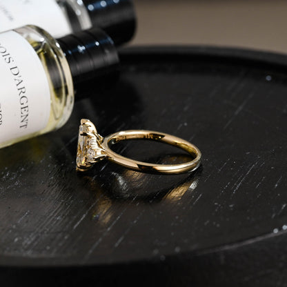 Solid Gold Marquise Moissanite Engagement Ring, Side Cluster Ring, Anniversary Gift