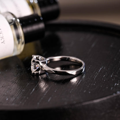Irregular Band Solid Gold Round Cut Moissanite Engagement Ring, Promise Ring, Wedding Ring